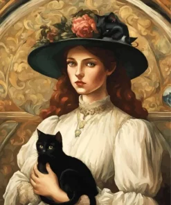 Cat And Victorian Girl Art Diamond Painting