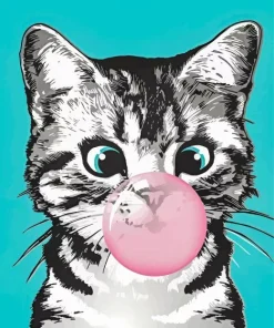 Cat Blowing Bubble Gum Diamond Painting