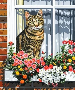 Cat By Window Diamond Painting