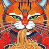 Cat Eating Noodles Diamond Painting