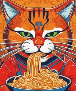 Cat Eating Noodles Diamond Painting