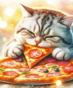 Cat Eating Pizza Diamond Painting