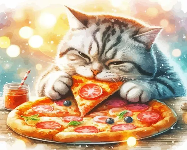 cat eating pizza Diamond Paintings Cat Eating Pizza Diamond Painting