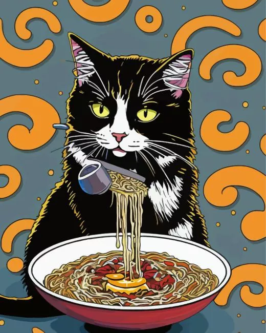 cat eating ramen Diamond Paintings Cat Eating Ramen Diamond Painting