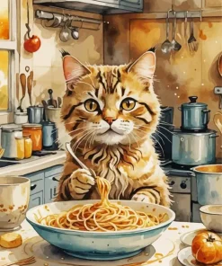 Cat Eating Spaghetti Diamond Painting