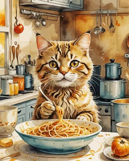 cat eating spaghetti Diamond Paintings Cat Eating Spaghetti Diamond Painting