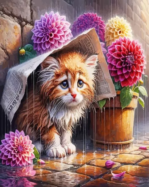 cat hiding under a newspaper Diamond With Numbers Cat Hiding Under A Newspaper Diamond Painting