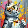 Cat Holding Paintbrush Art Diamond Painting