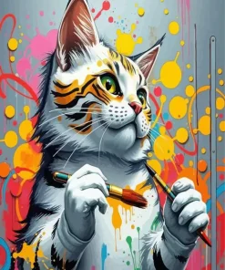 Cat Holding Paintbrush Art Diamond Painting
