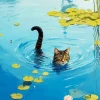 Cat In Pond Diamond Painting