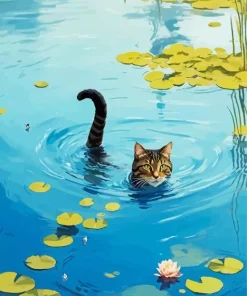 Cat In Pond Diamond Painting