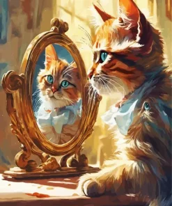 Cat In The Mirror Art Diamond Painting