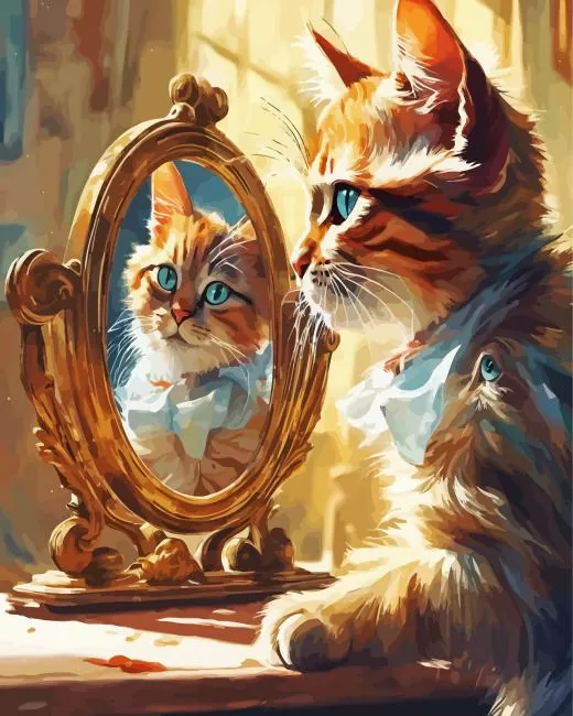 cat in the mirror art Diamond By Numbers Cat In The Mirror Art Diamond Painting