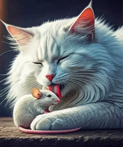 Cat Licking A Mouse Diamond Painting