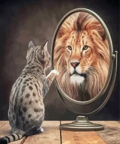 Cat Lion Reflection In The Mirror Diamond Painting