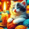 Cat Looking At Candle Diamond Painting