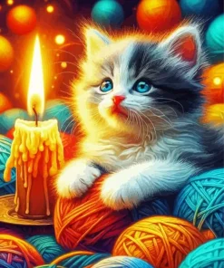 Cat Looking At Candle Diamond Painting