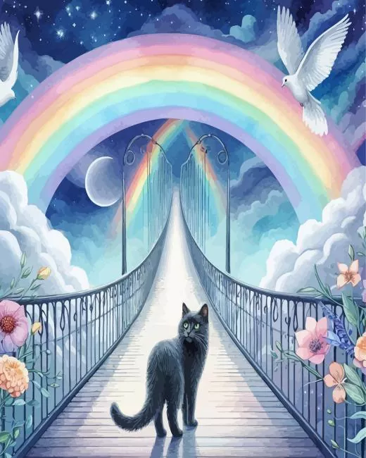 cat over the rainbow bridge Diamond With Numbers Cat Over The Rainbow Bridge Diamond Painting