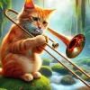 Cat Playing Trombone Diamond Painting