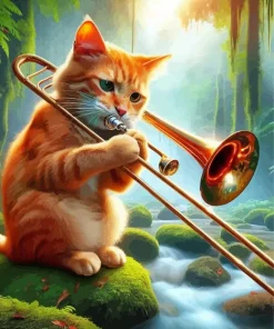 Cat Playing Trombone Diamond Painting