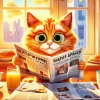 Cat Reading Newspaper Diamond Painting