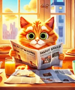 Cat Reading Newspaper Diamond Painting
