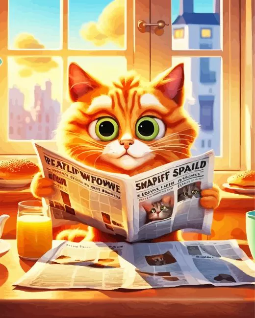 cat reading newspaper Diamond Paintings Cat Reading Newspaper Diamond Painting