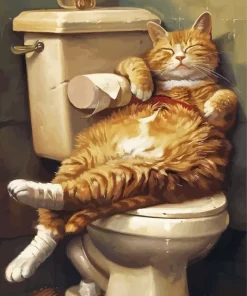 Cat Sleeping On A Toilet Diamond Painting