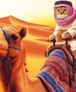 Cat With Arab Hat On Camel Diamond Painting