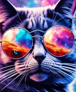 Cat With Galaxy Glasses Diamond Painting