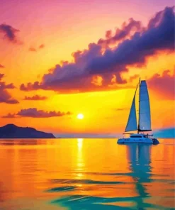 Catamaran At Sunset Diamond Painting