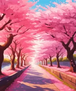 Cherry Blossom Trees Path Diamond Painting