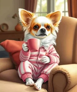Chihuahua Drinking Coffee Diamond Painting