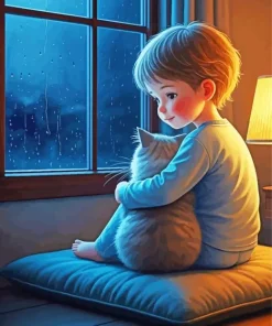 Child Hugging Cat Diamond Painting