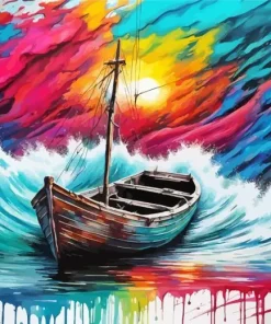 Colorful Seascape Boat Diamond Painting