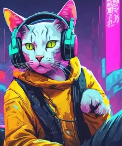 Cool Cat Wearing Headphones Diamond Painting