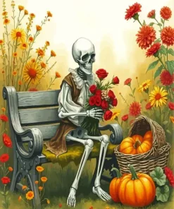 Cool Skeleton Holding Roses Diamond Painting