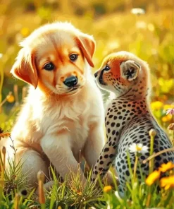 Dog And Baby Cheetah Diamond Painting