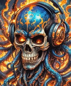 Fire Skull Octopus Skull Diamond Painting