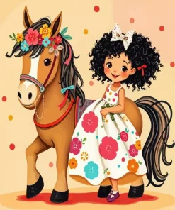 Floral Horse And Girl Diamond Painting