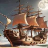 Full Moon Pirate Ship Diamond Painting
