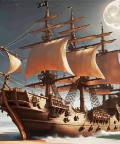 Full Moon Pirate Ship Diamond Painting