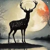 Full Moon Silhouette Deer Diamond Painting