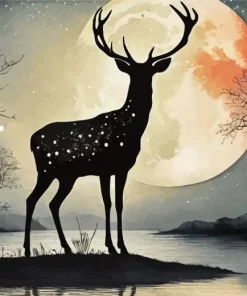 Full Moon Silhouette Deer Diamond Painting