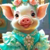 Girly Pig Wearing A Dress Diamond Painting