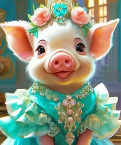 Girly Pig Wearing A Dress Diamond Painting