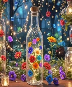 Glass Bottle With Colorful Flowers Diamond Painting