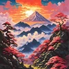 Japanese Mountain Sunset Diamond Painting
