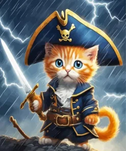 Orange Pirate Cat Diamond Painting