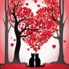 Red Heart Tree And Cats Diamond Painting